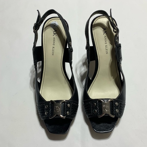 COPY - Anne Klein Black Sling back Leather Cone Heels Sandals Size 7 - Picture 3 of 13